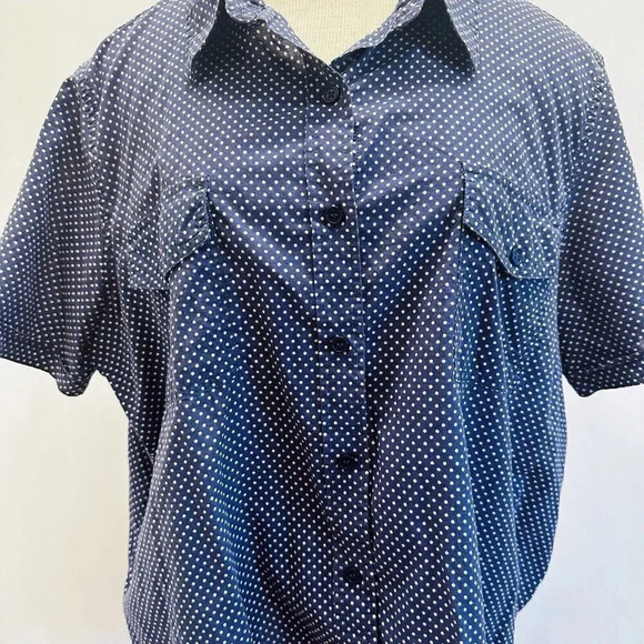 ONLY NECESSITIES Women Short Sleeve Button Down Polka-Dots Blue Shirt Size 1X - Picture 3 of 13